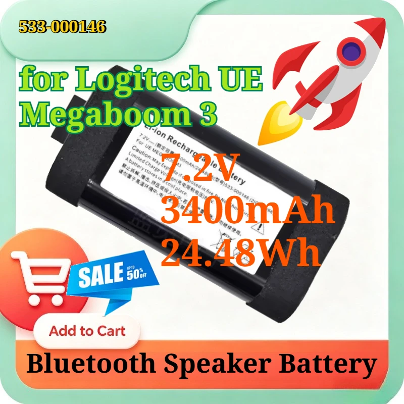 533-000146 7.2V 3400mAh 24.48Wh for Logi tech UE Megaboom 3 Li-ion Replacement Battery Wireless Bluetooth Speaker Battery