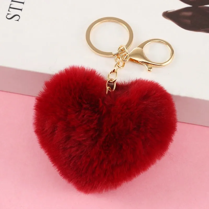 Love Heart-shaped 8cm Plush Keychain Rainbow Plush Ball Keychain Car Bag Pendant Car Pendant Couple Key Clothing Accessories