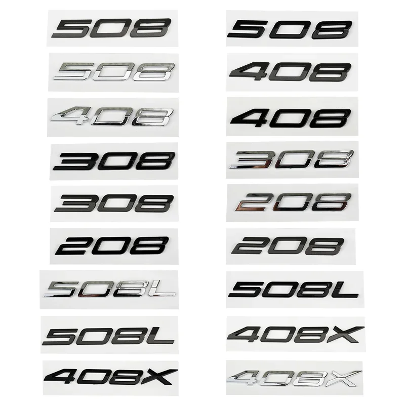 

ABS New Letter Decal Car Trunk Emblem for Peugeot 508L 408X 508 408 308 208 Logo 3D Badge Rear Sticker Modification Accessories
