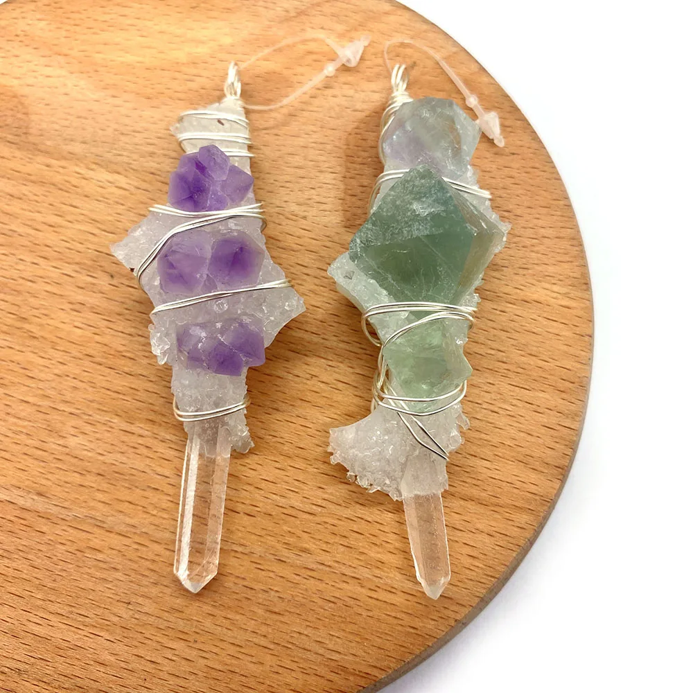 Fashion Irregular Natural Stone Crystal Raw Stone Handmade Wire Wrapped Single-Hole Pendant DIY Necklace Jewelry Gift Material