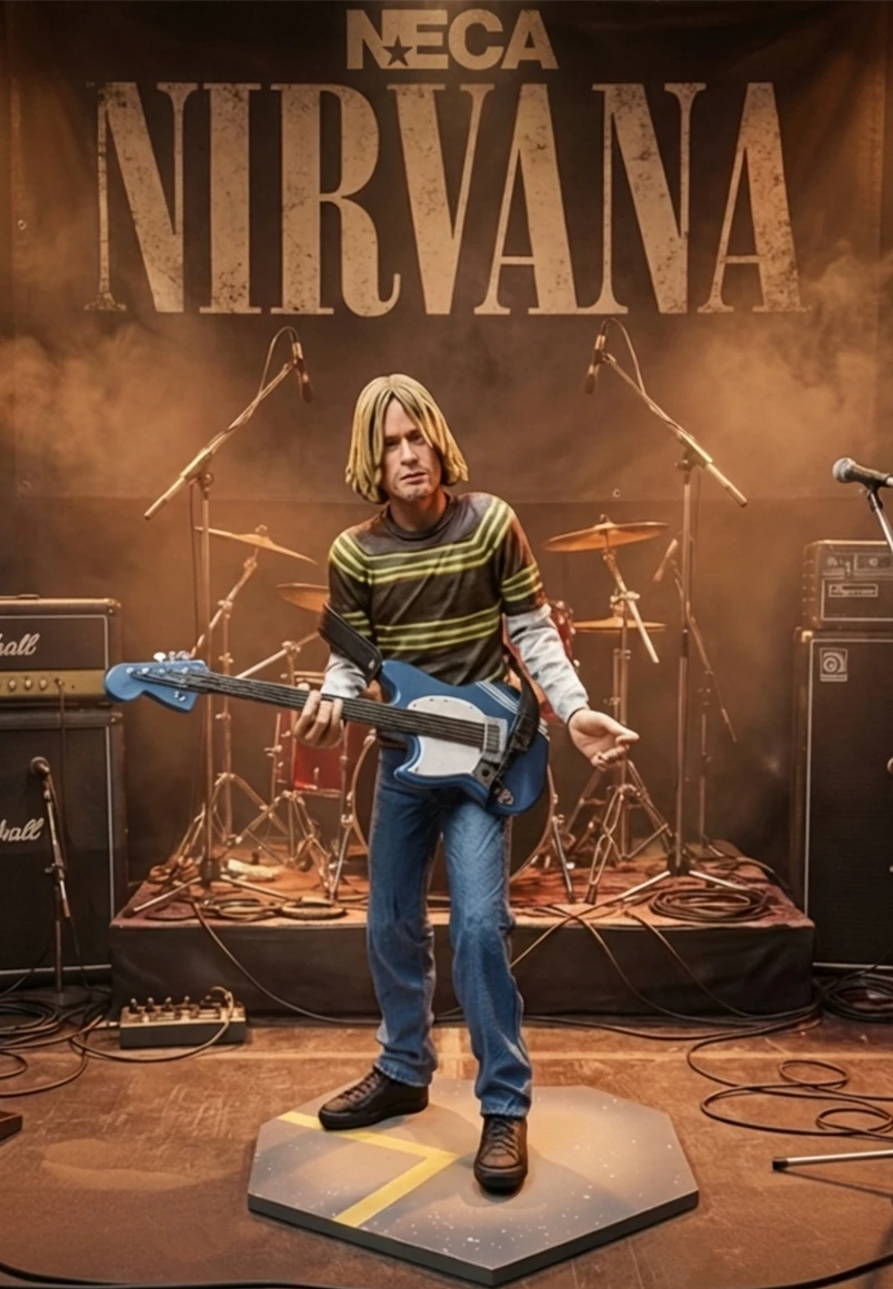 

Kurt Cobain 7'' Action Figure NECA With Guitar Smells Like Teen Spirit Curt Action figures The box has slight dents