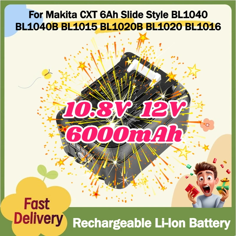 

Aleaivy for Makita CXT 6Ah Slide Style BL1040 BL1040B BL1015 BL1020B BL1020 BL1016 10.8V 12V 6000mAh Rechargeable Li-Ion Battery