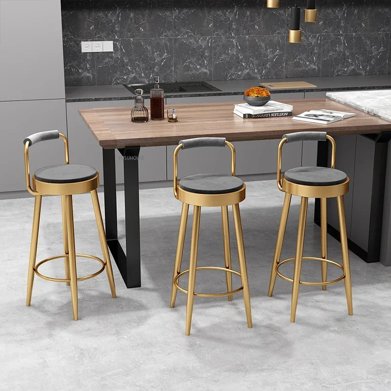 Nordic Gold Legs High Chairs Backrest Metal Luxury Minimalist Bar Chair Dining Counter Design Silla De Bar Household Products