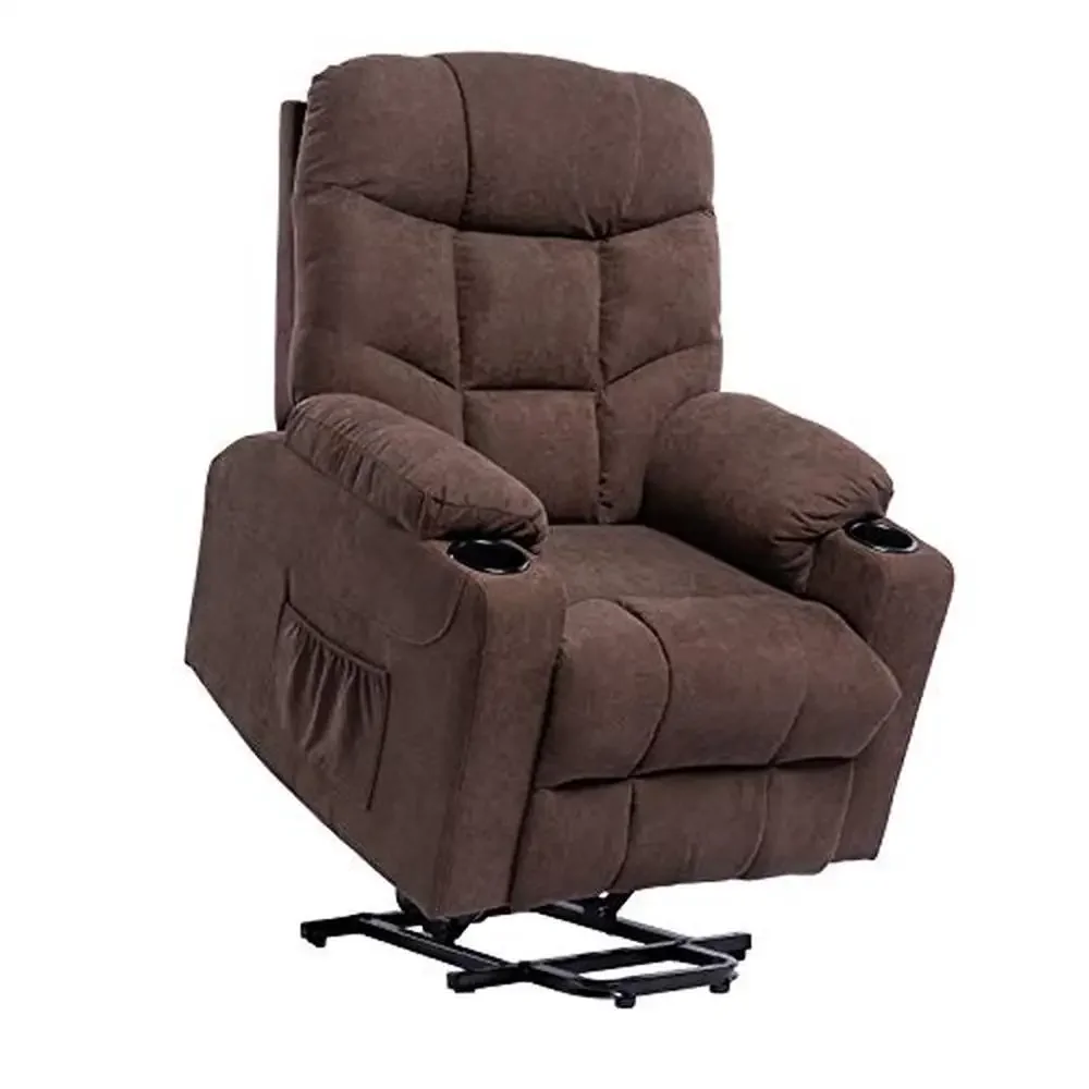 Vibratory Massage Power Lift Recliner Chair with Cup Holders and Storage Bags Ergonomic Elderly Lounge Fabric Sofa Living Room