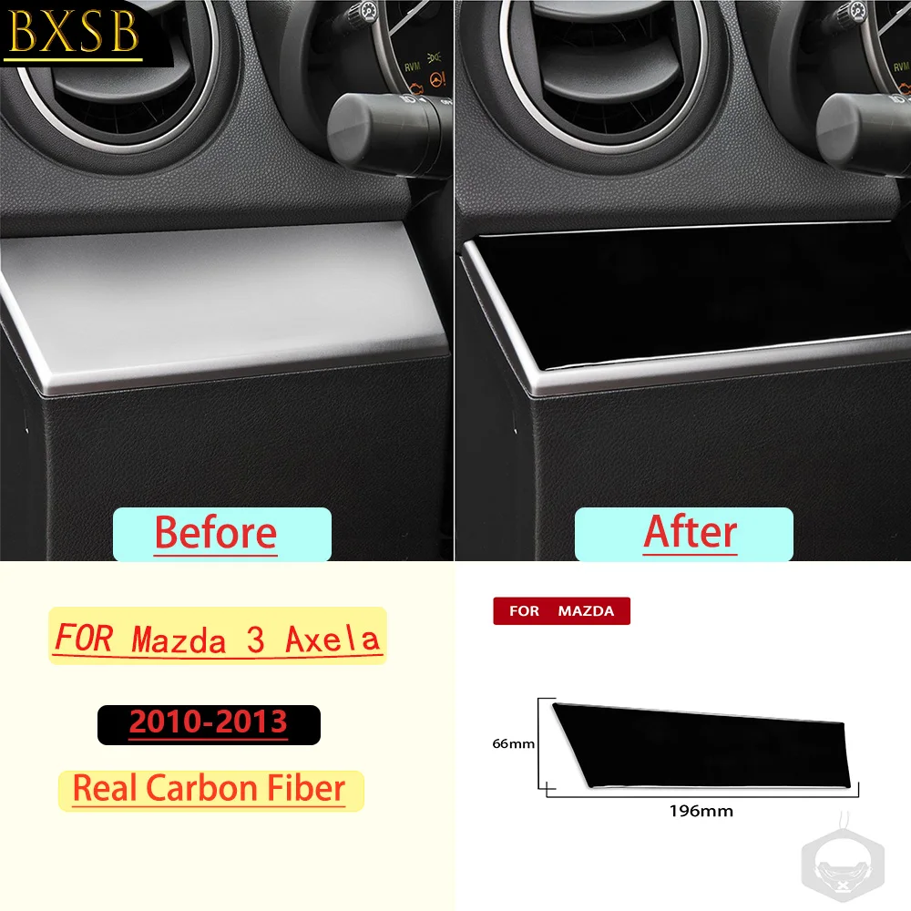 For Mazda 3 Axela 2010-2013 Car Main Driver Storage Box Panel Trim Real Carbon Fiber Interior Accessories Decoration Stickers