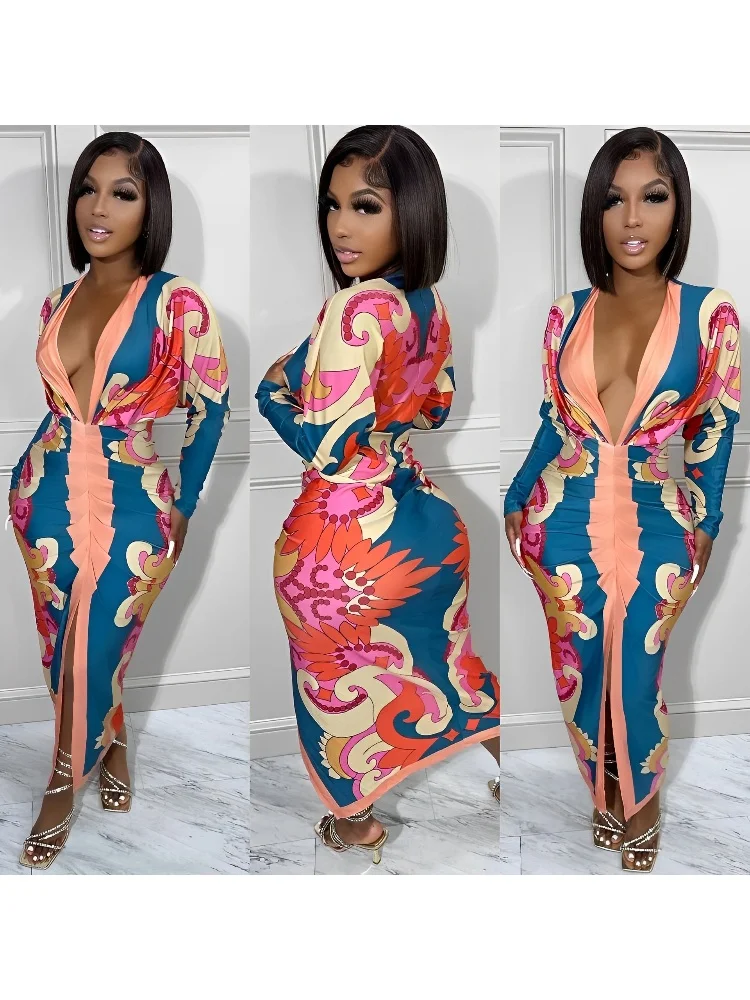 Abiti sexy casual a maniche lunghe stampati a righe comode di grandi dimensioni da donna Sister Star Abiti da festa da discoteca all'ingrosso