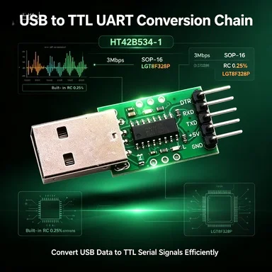 10Pcs HT42B534-1 USB to TTL UART Module, SOP-16, 3Mbps, Built-in RC 0.25% for LGT8F328P