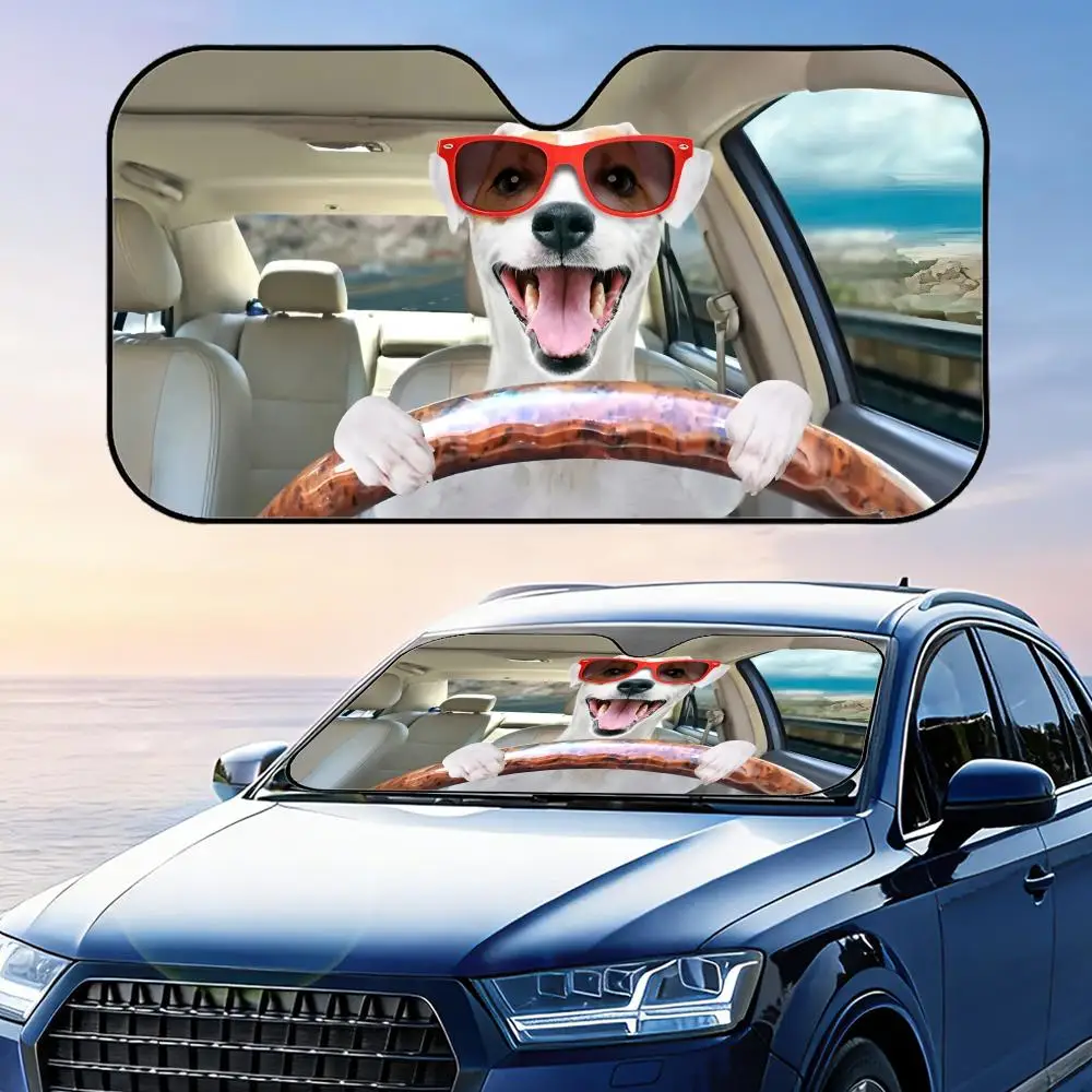 

Funny Dog Driving Sun Visor Foldable Car Windshield Sun Shade UV Protection Reflective Heat Insulation Reusable Cover