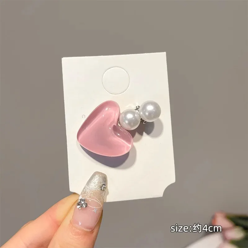 Заколка для волос принцессы с девичьим сердечком, заколка в виде утконоса с милым жемчугом, милая челка с краями, аксессуар для волос, женские заколки для волос для стильной заколки