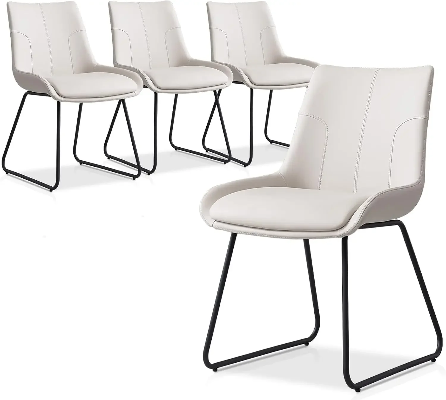 Juego de 4 sillas de comedor de piel sintética, sillón moderno para cocina, 4 blancas con patas negras