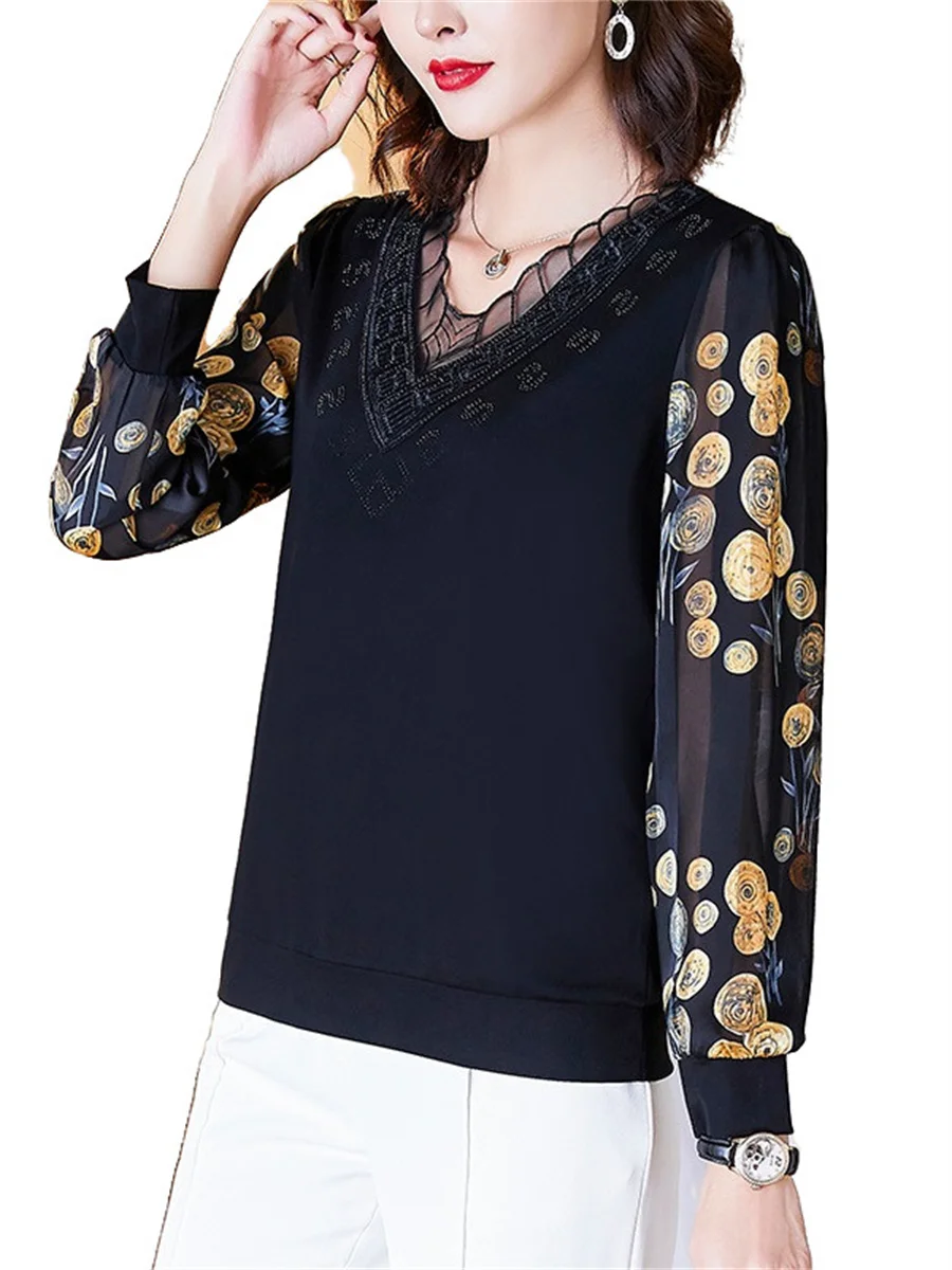 

Блузка женская с V-образным вырезом, модная Повседневная рубашка с длинным рукавом, пикантная кружевная с вышивкой, CT0504, 4XL, весна-лето