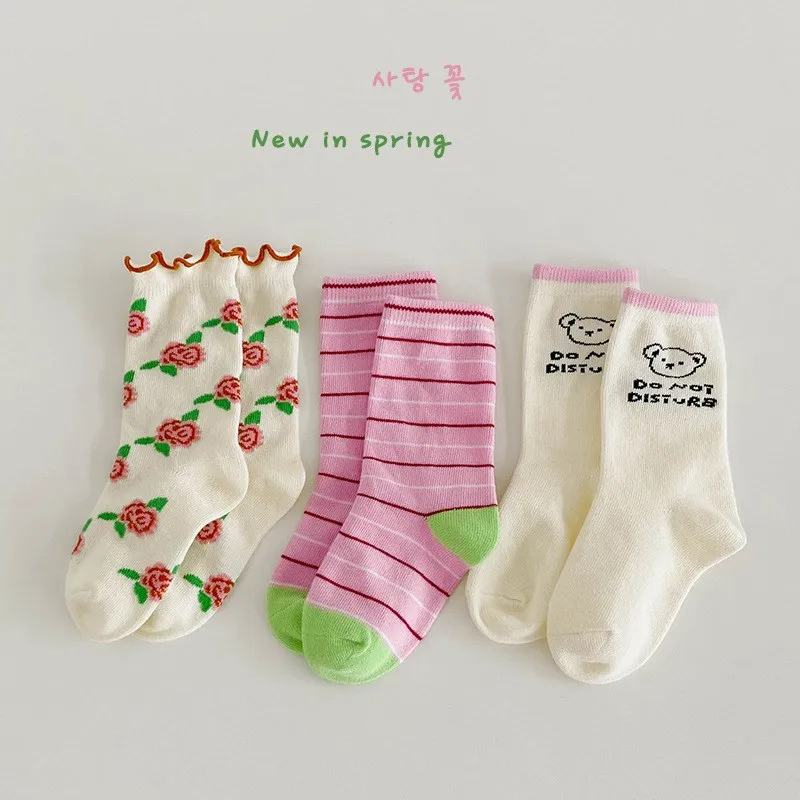 Beatufull Socks Girls Fancy Lace Flower Pattern Socks Spring Calf Length 1-12Y Girls Socks Children Cotton Socks