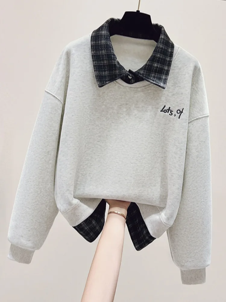 Thiened Fce Damen Ne Sweatshirt Loose Fit Herbst Winter Casual Sle Patchwork Design Original Muster Baumwolle P...