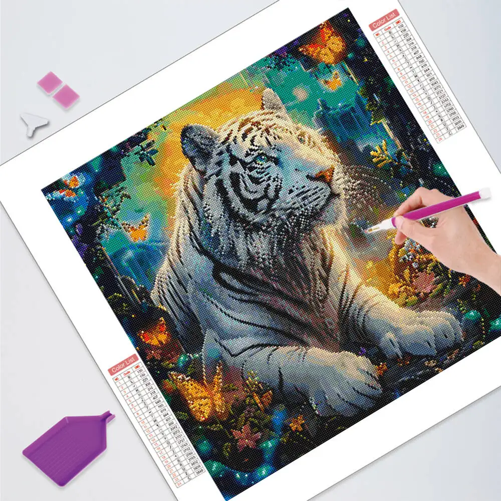 HUACAN الماس اللوحة الفنية الحرفية النمر الحيوان فراشة كامل مربع جولة الماس الفسيفساء جدار الفن الديكور #3