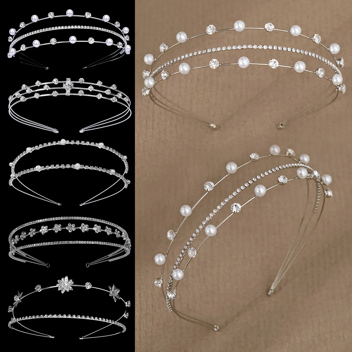 Opaska z gwiazdą Rhinestone dla kobiet imprezowa opaska do włosów wielowarstwowa perła rhinestone obręcz do włosów Bezel dziewczęce akcesoria do włosów