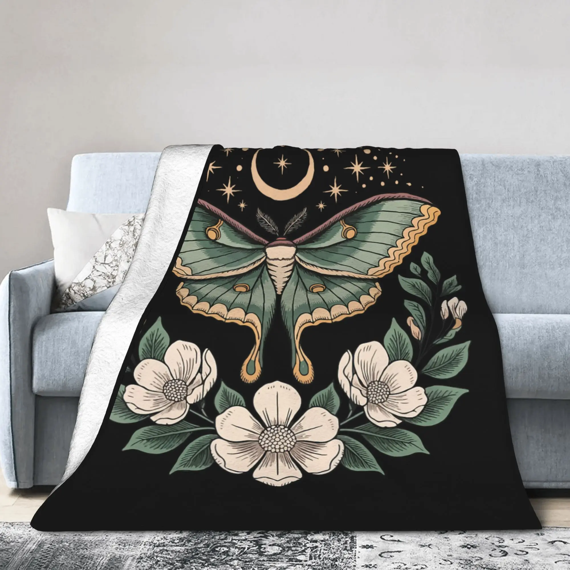 Luna Moth Goblincore Aesthetic Blankets Cottagecore Wool Soft Bedding Throw Blankets Bed Sofa Spring Autumn Travel Ultra-Soft