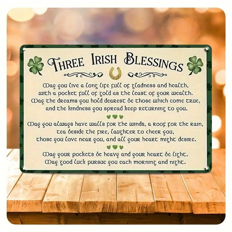 Irish Blessing Metal Wall Sign - 30.48x20.32 cm Celtic Knot & Horseshoe Good Luck Phrases, Bilingual English/Irish Blessings, Ru
