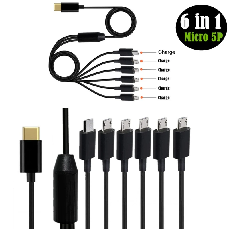 

USB C to Micro USB Cable,1.5M/0.5M 6 in 1 Type-C to Micro USB Charging Cable 20W for Cellphone Tablet N2UB