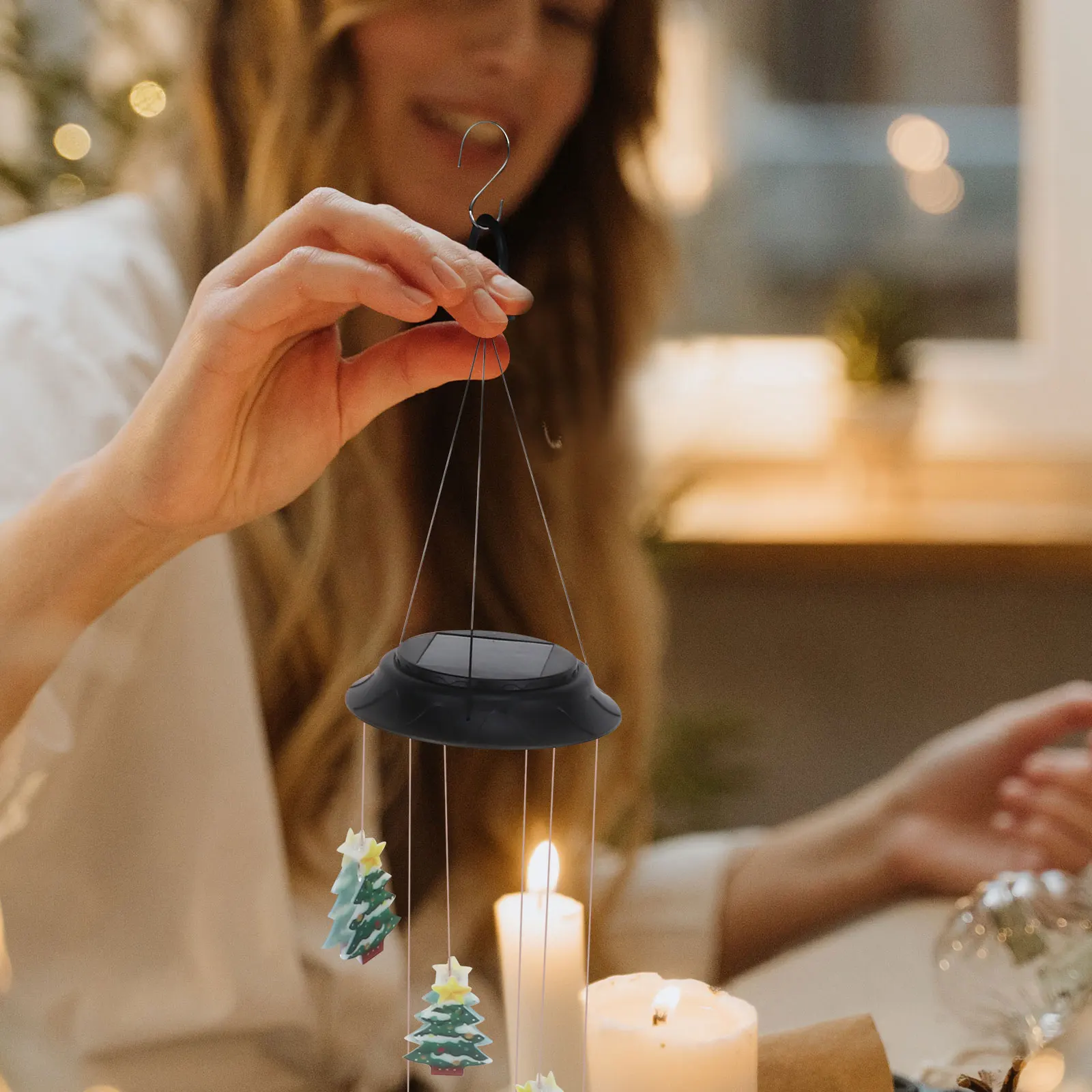 

Christmas Tree Wind Chime Light Bell Lamp Chimes for outside Decorate Outdoor Built-in Solar Rechargeable Elder