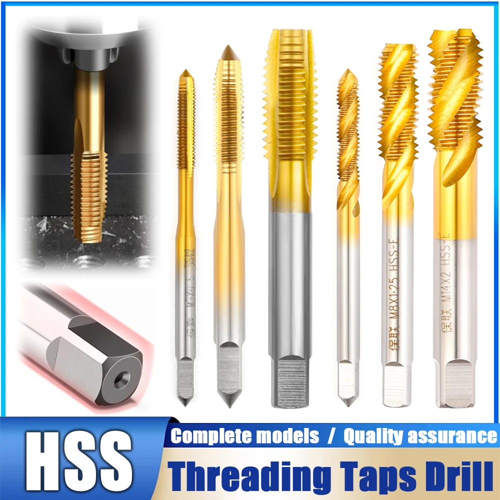 Cobalt Containing Tip Screw Machine Tap,  Straight Groove Tap Tapping M2-M16 Stainless Steel Special Titanium Plated Tapping Bit