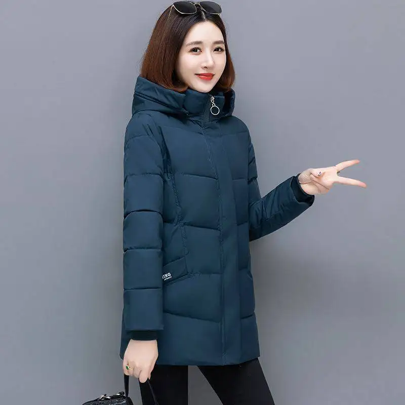 New Snow Wear Hooded Mid Length Down Cotton Coat Women\'s Loose Thickened Warm Parkas Middle Aged Mother Winter Wadded Jacket