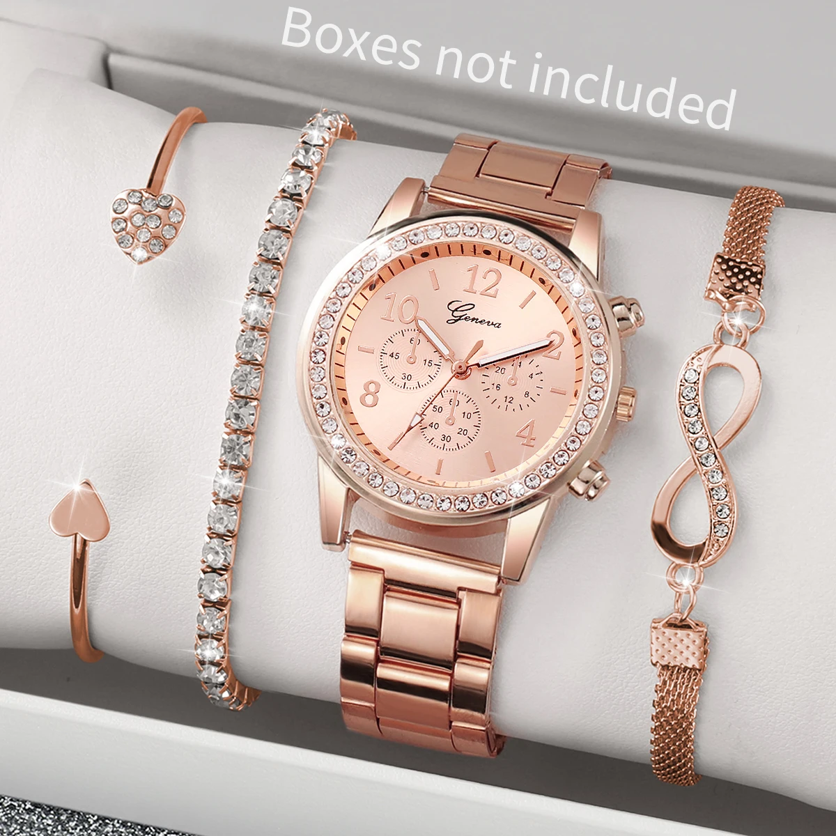 4PCS/Set Fashion Rhinestone Women Watches Luxury Steel Band Ladies Quartz Watch Bracelets Set Reloj Mujer（Without Box）