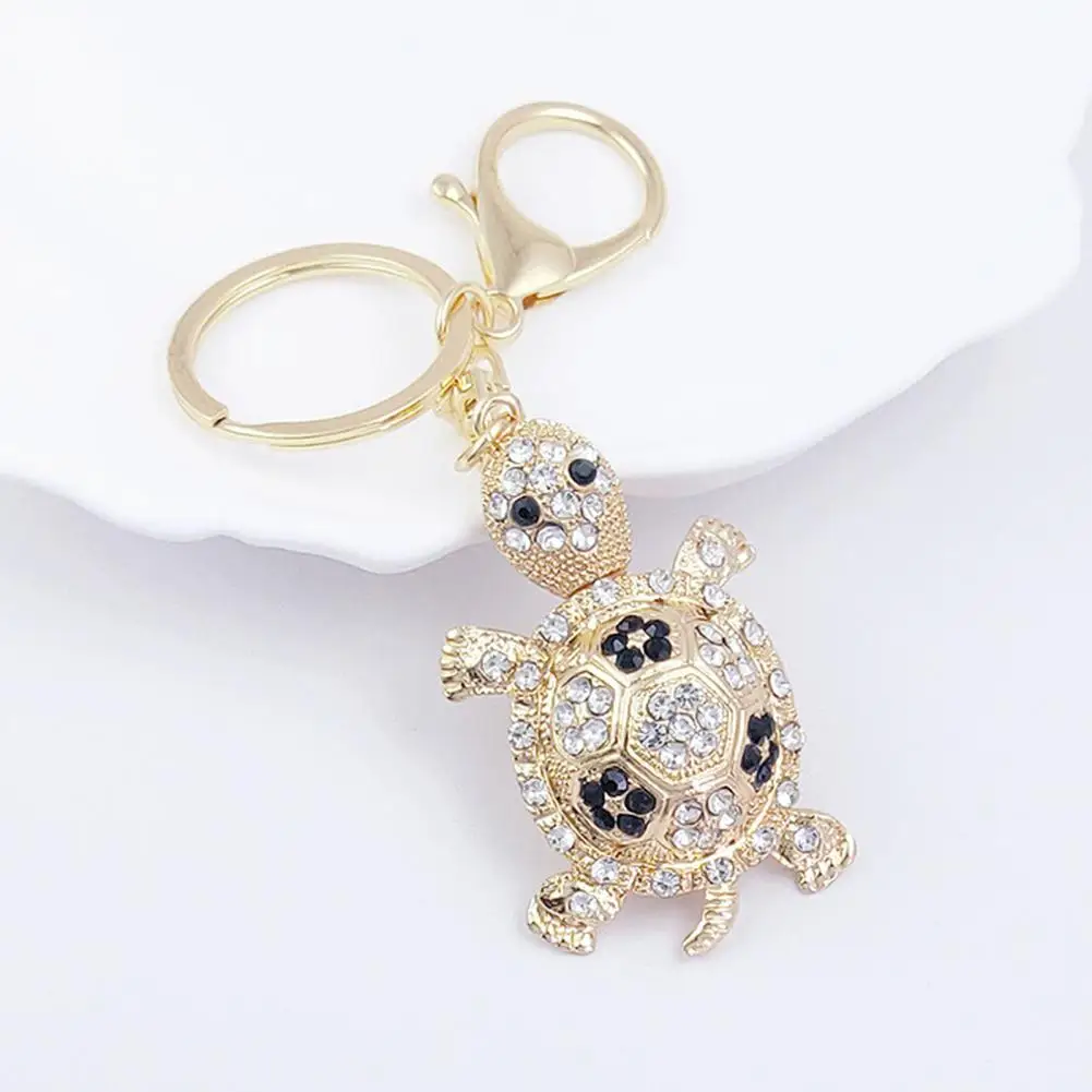 Health Longevity Keychain Sparkling Rhinestone Turtle Keychain Pendant Enamel Oil Drip Design Key Holder Spring Buckle Car Key