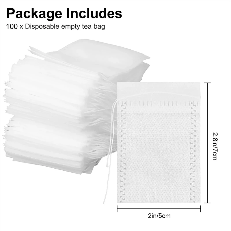 100PCS Disposable Teabags With Drawstring Sealing Coffee Spice Tea Filter Paper Infuser Kitchen Teaware Non-woven Tea Bags