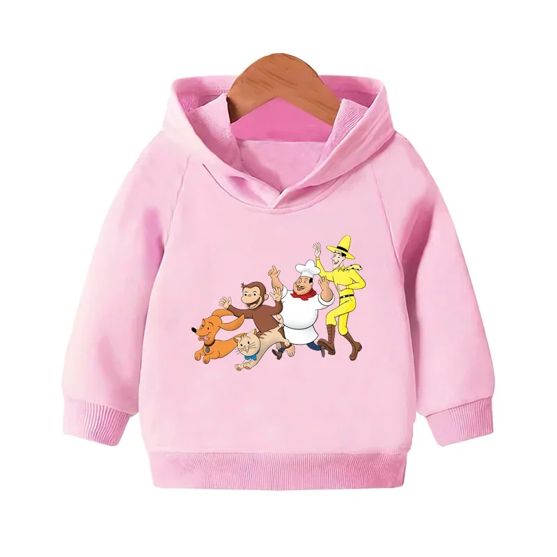 Curious George Funny Monkey Cartoon Kids Hooded Hoodies Girls Clothes Children Sweatshirts Autumn Baby Pullover Tops,KMT5266