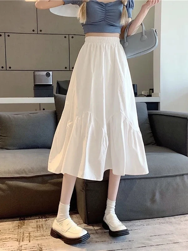 

Свободная утягивающая юбка-зонтик с высокой талией Pure Desire Sle, женская юбка трапециевидной формы средней длины, повседневная одежда белого цвета