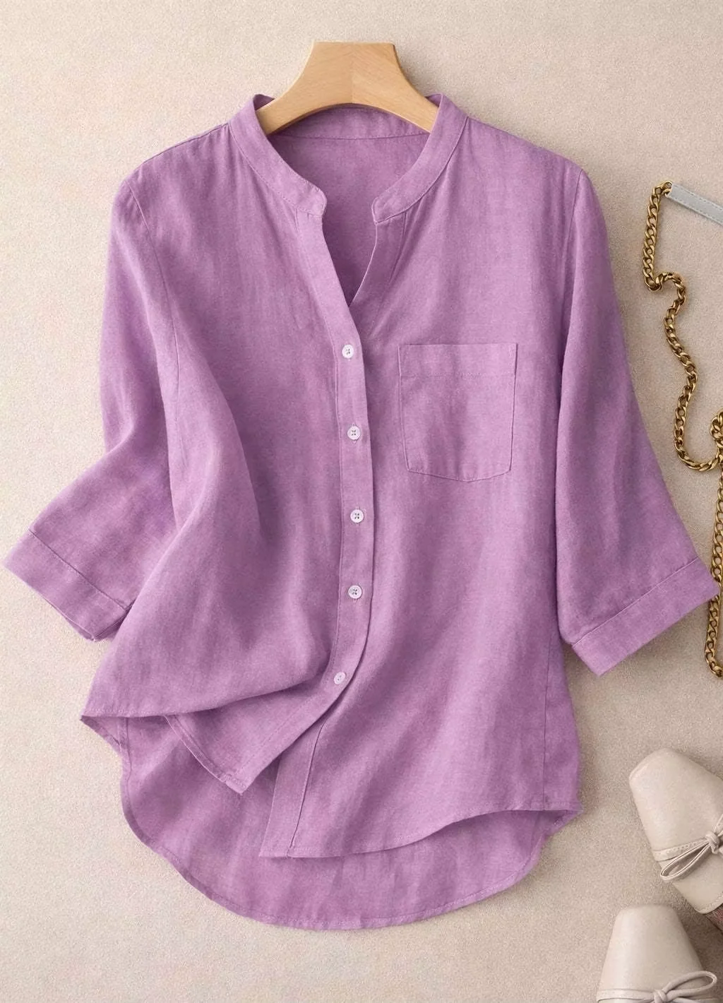 Elegant Casual Style, Literary Retro Solid Color Summer New Thin Cotton Linen Shirt for Women, Loose V-Neck Blouse Women's Cloth