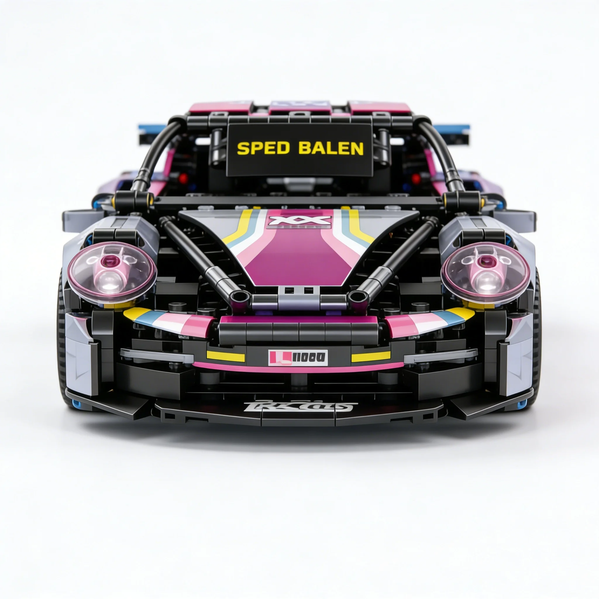 MOC Technical Racing Car Building Blocks Set, Purple Pink Sports Car Model Bricks, DIY Assembly Vehicle Toy for Collection & Gif