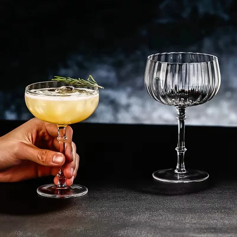 Crystal Glass Cocktail Cup 210ML/300ML Wide Dessert Goblet Wavy Design Juice Martini Glass for Bar Special Drink Glass
