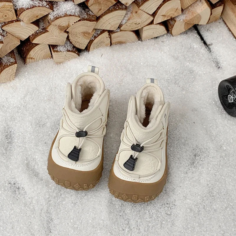 Kids Ankle Boots Soft Bottom Toes Capped Boys Girls Sports Boots Non-slip 2025 Winter New Children Warm Boots Hook&loop Handsome