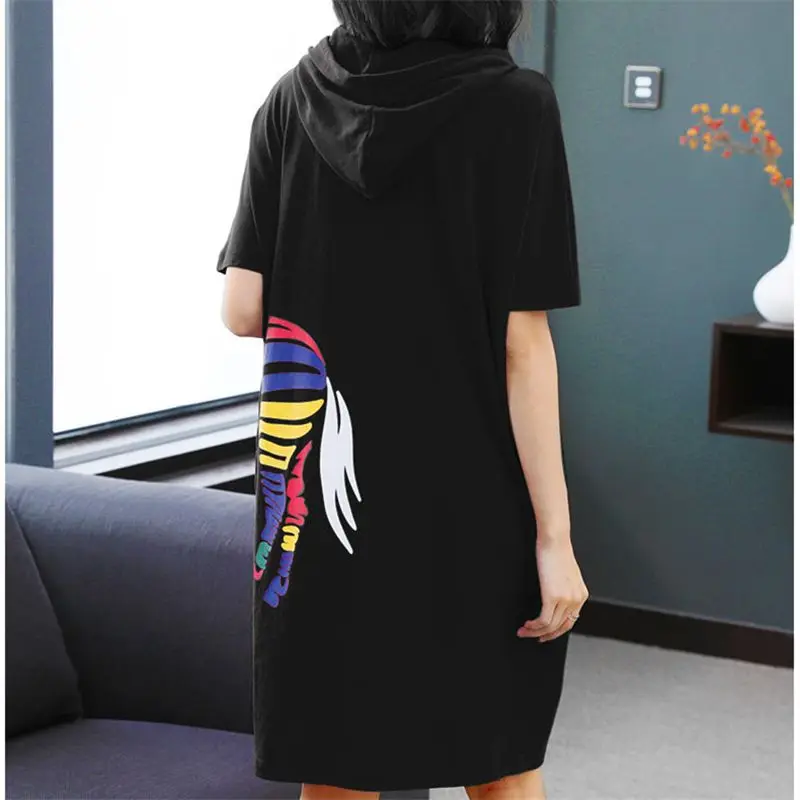 Hooded Dress for Women Summer 2025 New Casual Mid-length T-shirt Skirt Lazy Style Loose