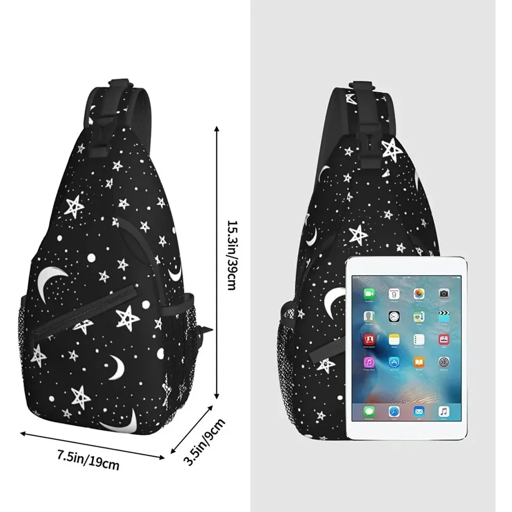 Black Moons White Stars Sling Backpack Unisex Chest Bags Crossbody Travel Hiking Daypack Shoulder Bag for Sport Climbing Runners