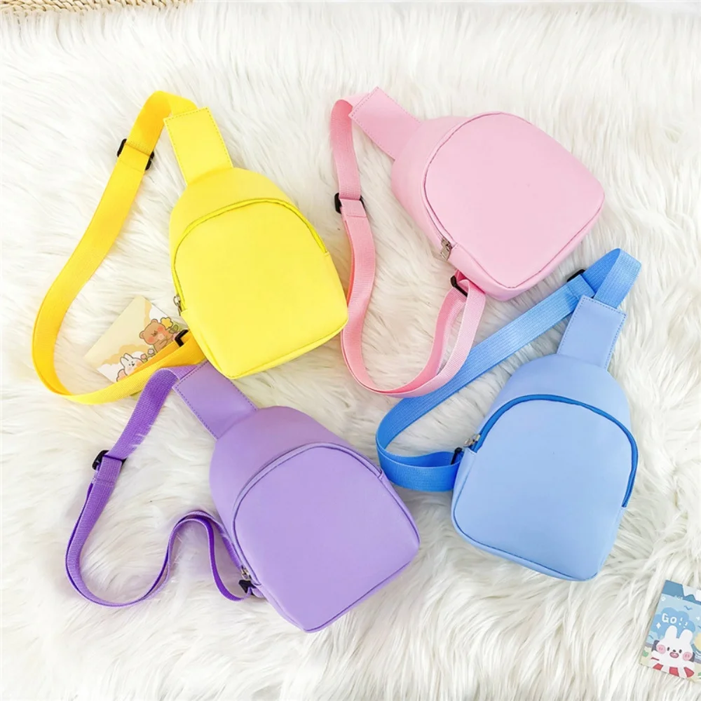 Solid Color Simple Children's Chest Bag Nylon Crossbody Shoulder Bag Trendy Casual Waist Storage Pouch Travel Little Girls Bags