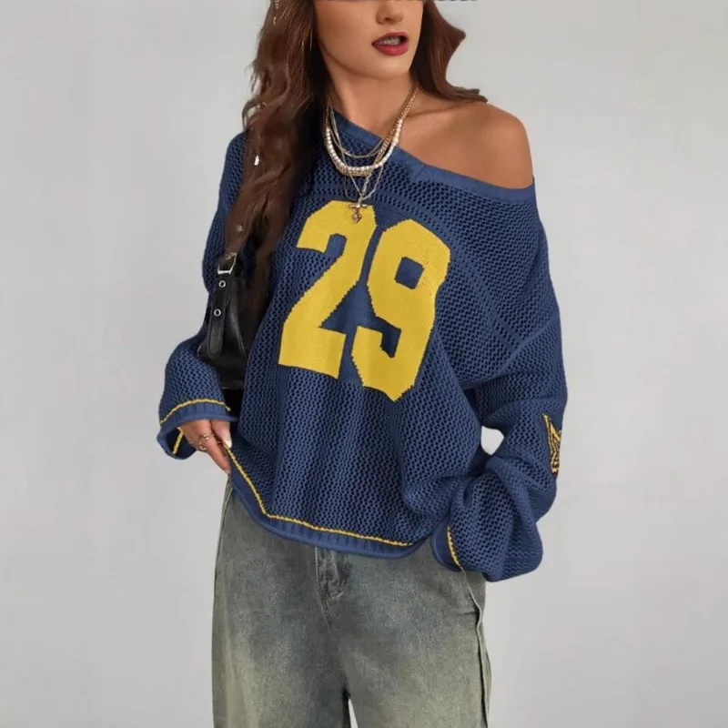 Cross-border Europe, America, Amazon Tide Brand Saint The Same Printed Hollow Mesh Long-sleeved T-shirt for Women Street Hipster