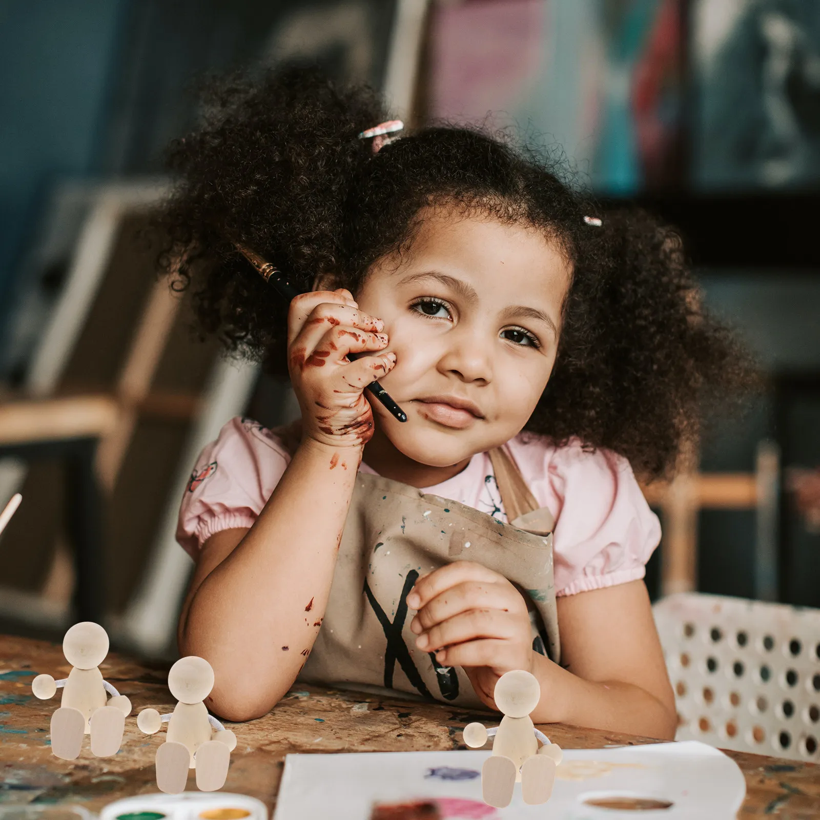 

Набор из 4 неокрашенных деревянных фигурок-стикеров для творчества: поделки своими руками, роспись для подростков, креативный дизайн, заготовки из дерева для декоративных полок и домашнего декора