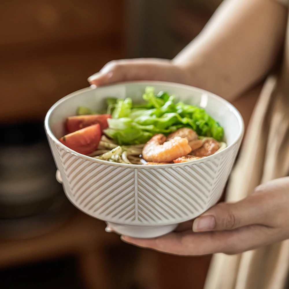 النمط الياباني خمر وعاء من البورسلين 5.5 بوصة مخطط أدوات مائدة سيراميك مستديرة الغداء حساء الأرز سلطة الأطباق لوازم المطبخ #3