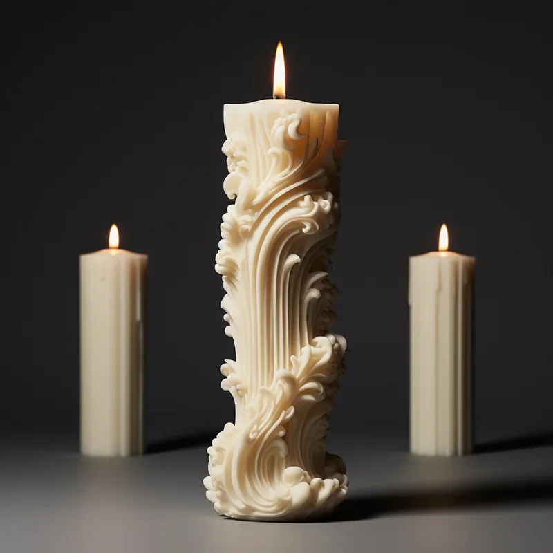 DIY European Pattern Carving Cylindrical Candle Silicone Mold Unique Wave Relief Roman Column Candle Mold Resin Gypsum Mold