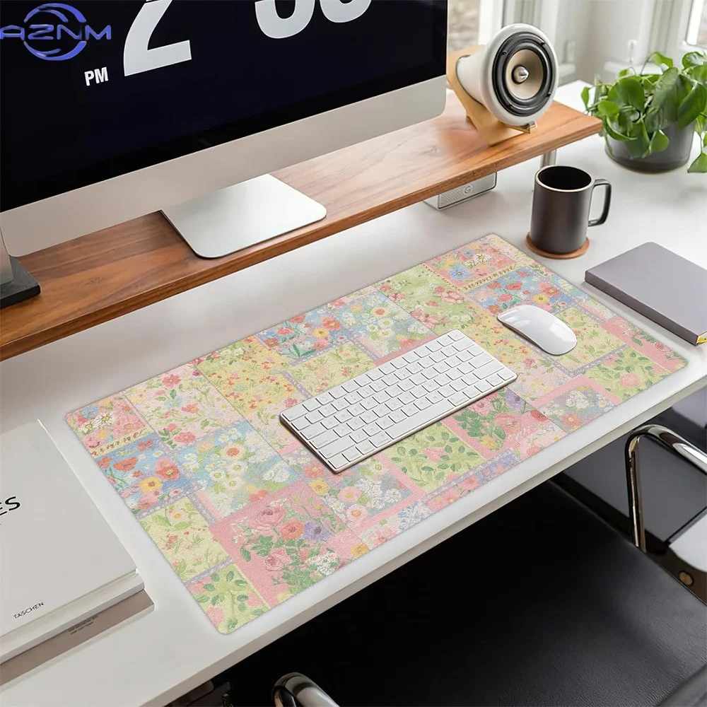 Spring Floral Patchwork Printed Mouse Pad | Polyester Material, Multiple Sizes, Digital Printing, Gaming & Work, Smooth Texture
