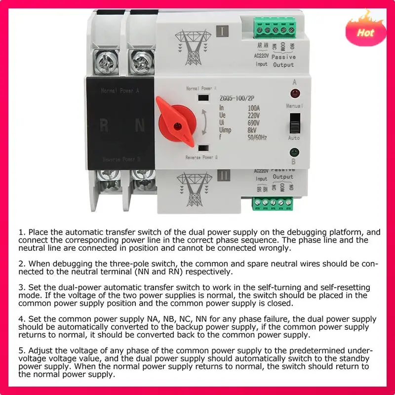 

2-сторонний переключатель передачи 220 В ZGQ5-100/2P автоматический резервный переключатель с двойным контроллером двухстороннего переключателя передачи
