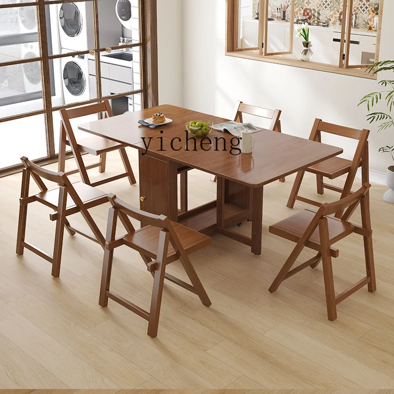 Tqh Stone Plate Folding Dining Table Small Apartment Home Modern Simple Stretchable Storage Non-Space Dining Table