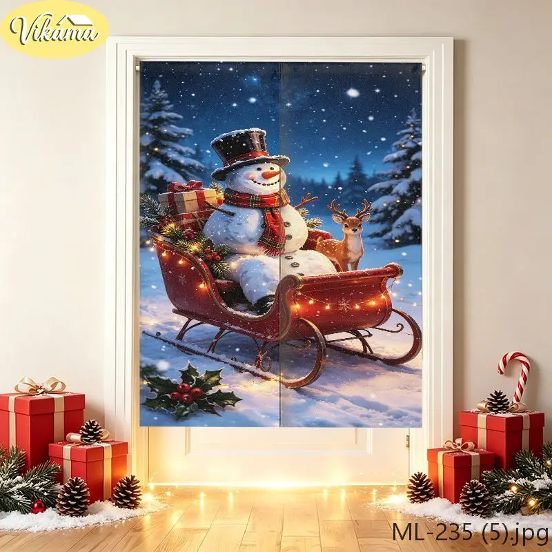 VIKAMA Cute Christmas Tree Gingerbread Door Curtain, HD Print Easy Hang Festive Door Cover, Winter Holiday Decor
