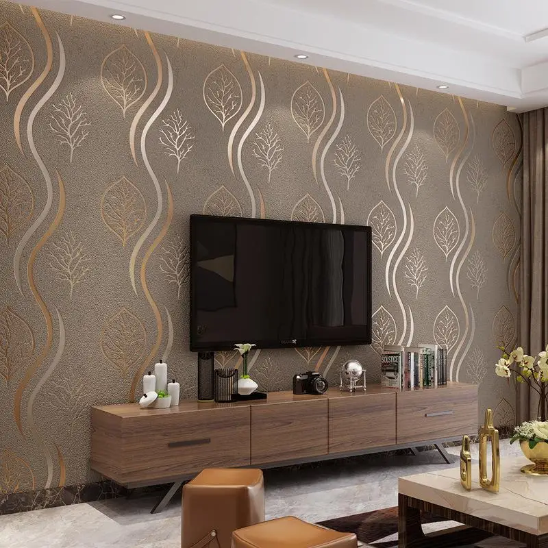 หนังกวางกํามะหยี่ไม่ทอวอลล์เปเปอร์ไม่ติดด้วยตนเองพื้นหลังผนังห้องนอน 3D สามมิติเส้นหยักวอลล์เปเปอร์