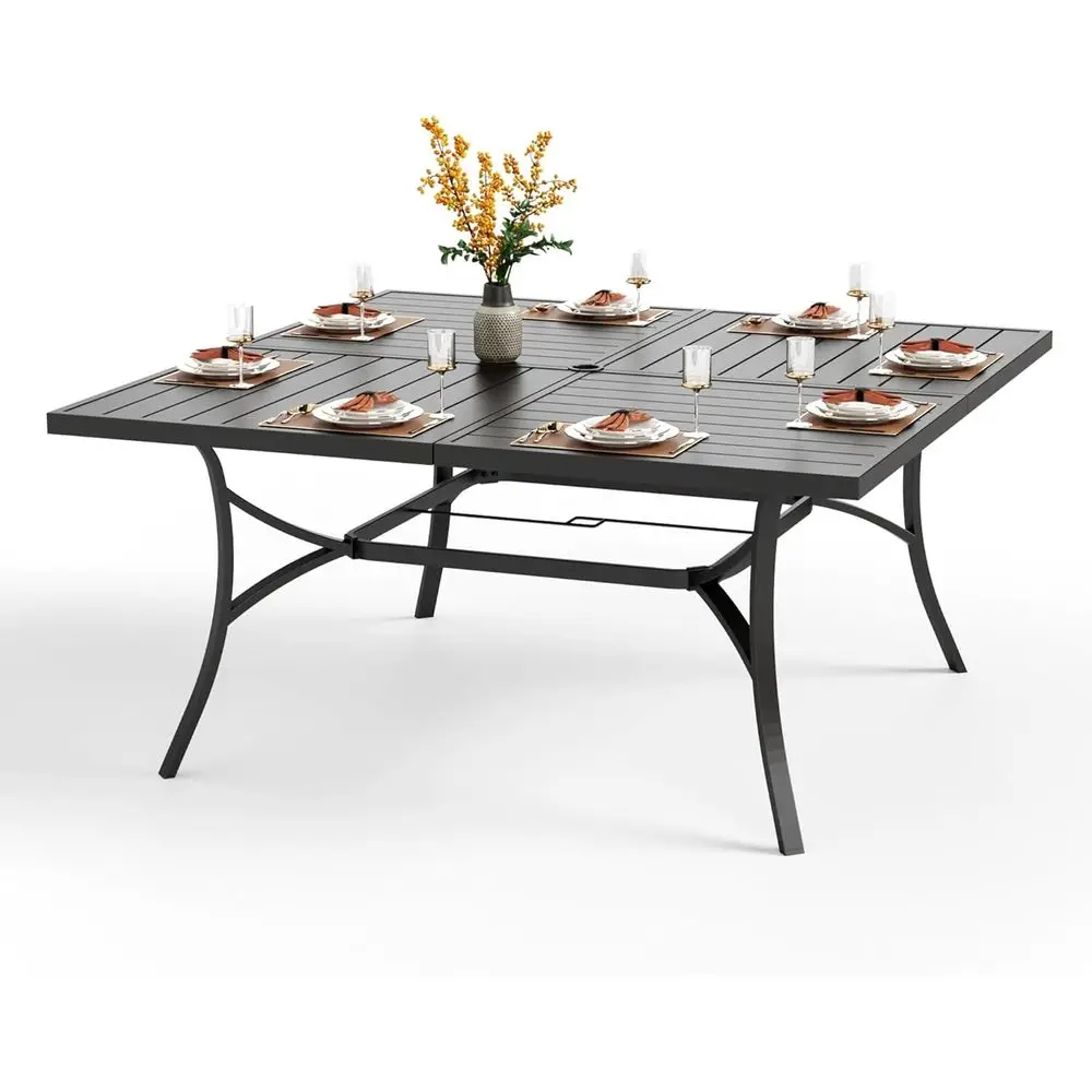 

Durable 8-Seat Outdoor Metal Dining Table with Umbrella Hole, Weatherproof for Patio, Deck, Backyard - Black