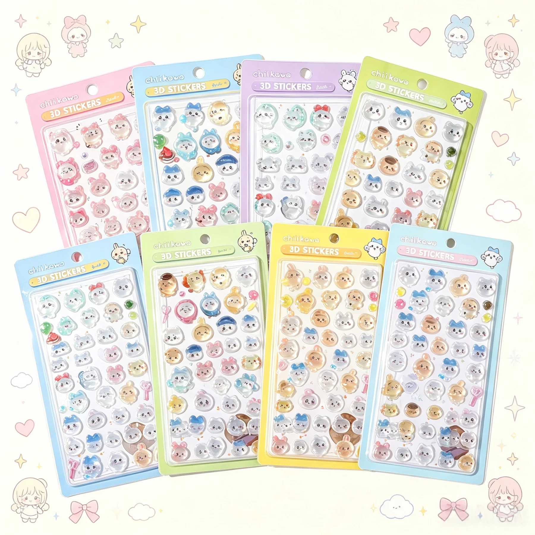 1-8PCS Adesivi 3D Cartoon Fai da Te per Laptop e Scrapbook, Adesivi Estetici in Cristallo, Adesivi Decorativi Kawaii Solidi, ちいかわ, Adesivi Bombon