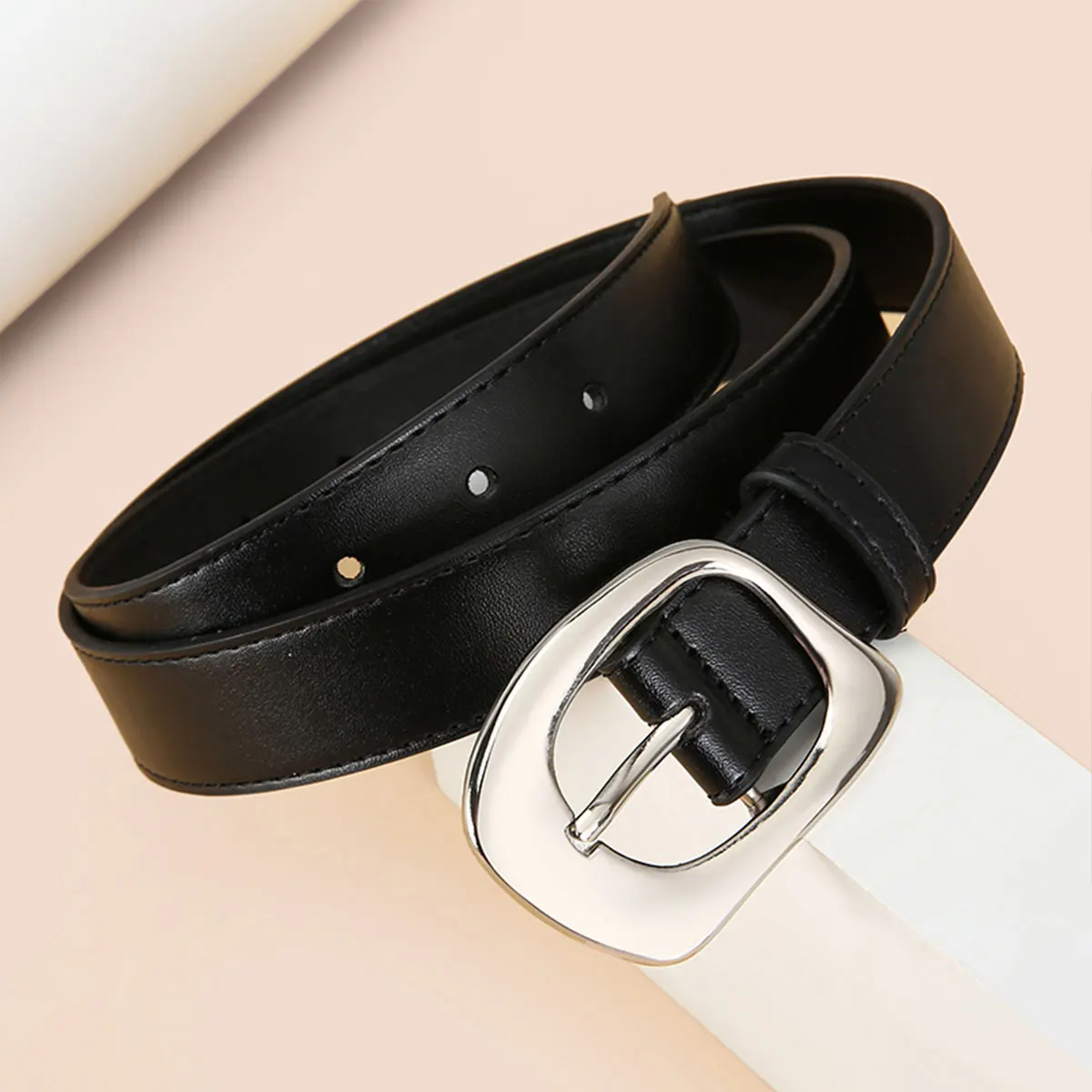 Женский кожаный ремень с U-образной пряжкой, стильный и простой, универсальный модный декоративный ремень для костюмных брюк для женщин