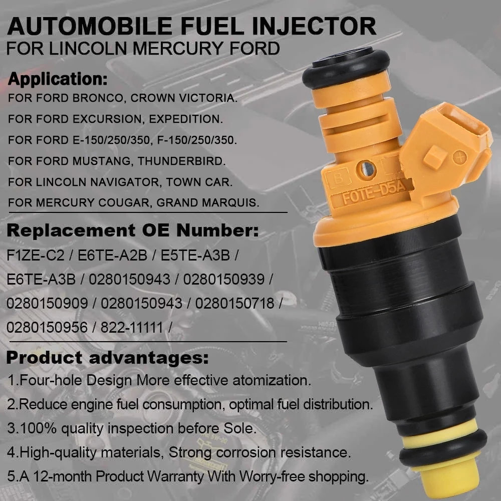 8X EV1 Petrol Fuel Injector 0280150943 for Ford F150 F250 F350 4.6L 5.0L 5.4L For Mustang Excursion Lincoln Navigator 0280150909